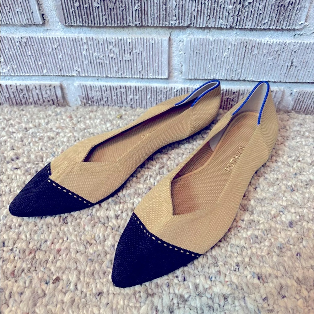 Rothy’s Point II Cap Toe Black Khaki Size 9.5 New